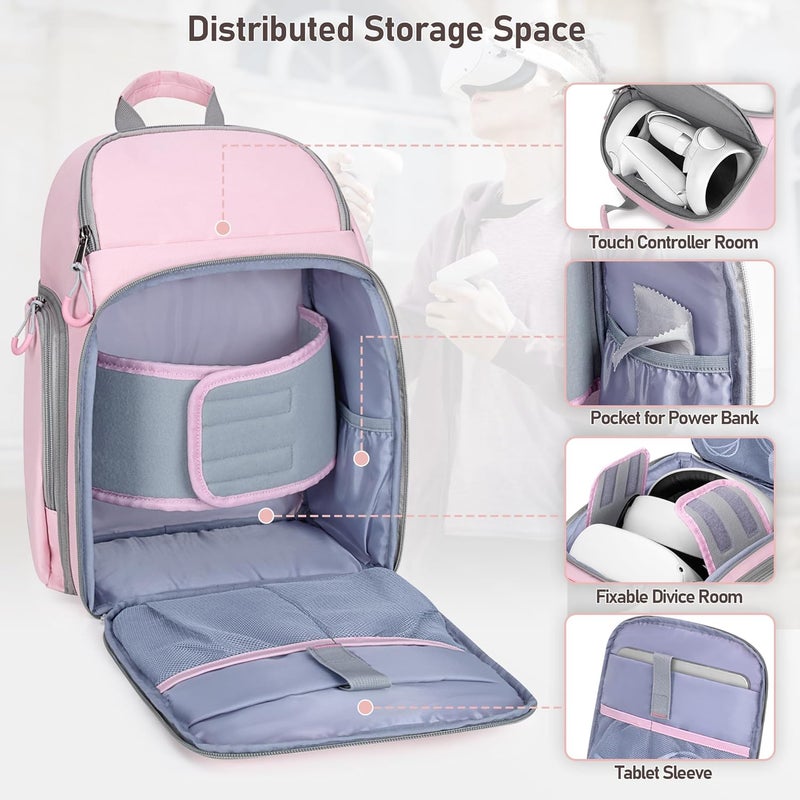 PGmoon Carrying Case Compatible with Oculus Meta Quest 2/Quest 3/Quest 3S/VR Elite Strap, Travel Storage Bag Backpack with Separate Room for Touch Controllers and Multi-Pockets (Patent Design) - Image 3